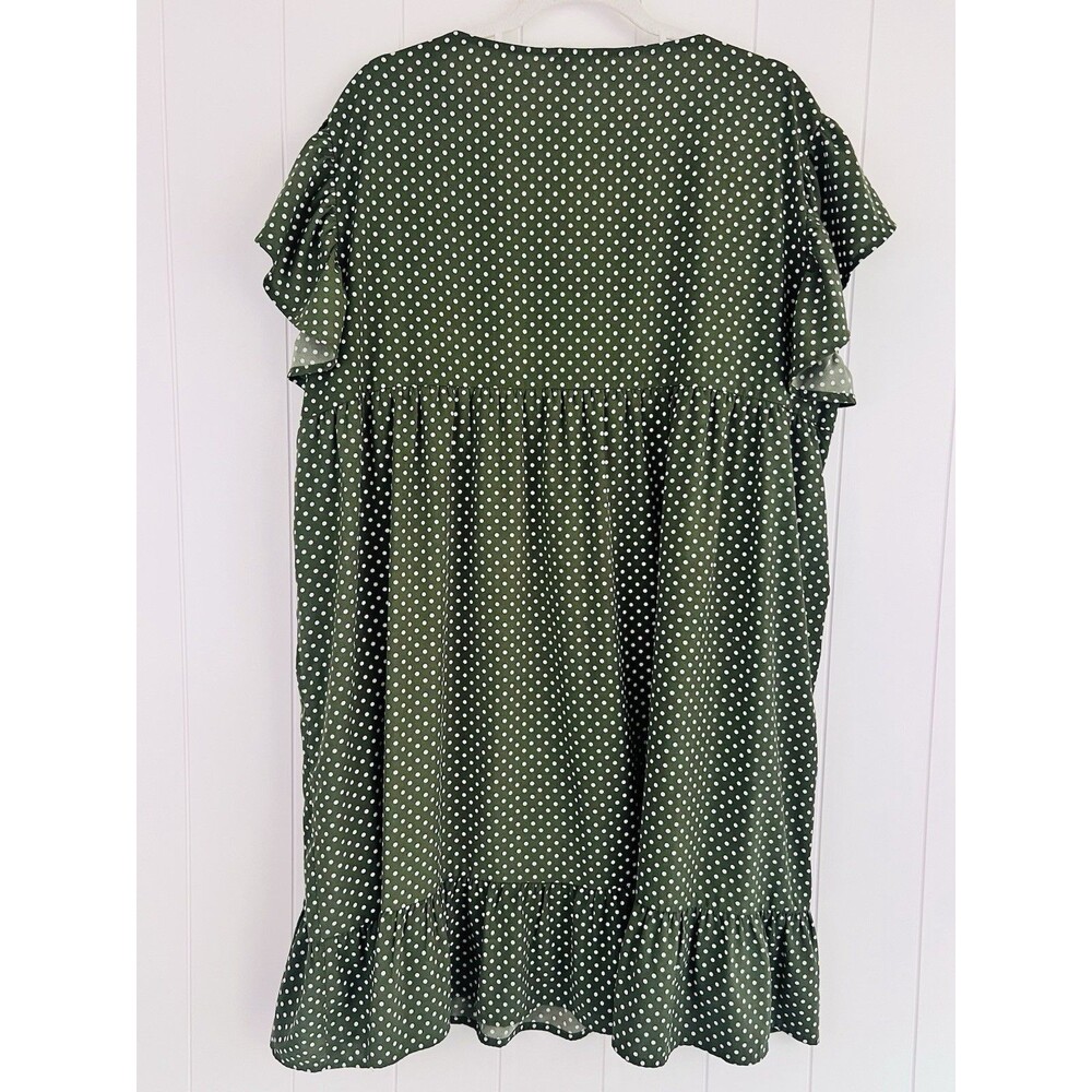 Andree By Unit Green Polka Dot Aztec Southwest Boho Flutter Sleeve Dress Plus 1X - Picture 6 of 8